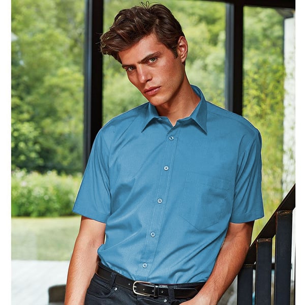 Premier Mens Short Sleeve Formal Poplin Plain Work Shirt