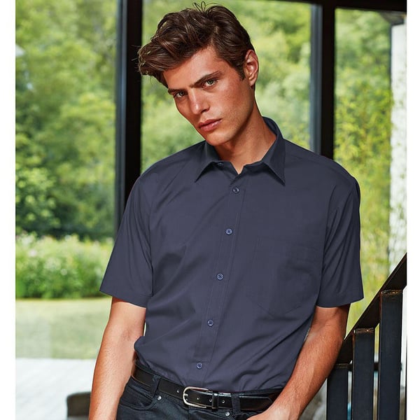 Premier Mens Short Sleeve Formal Poplin Plain Work Shirt
