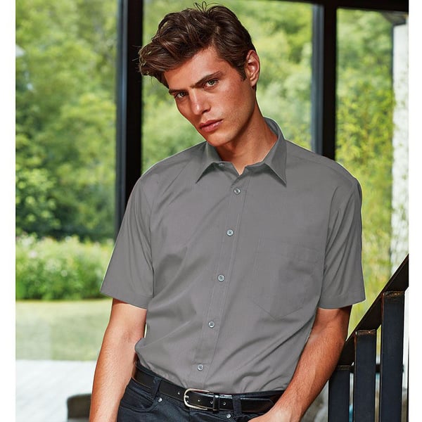 Premier Mens Short Sleeve Formal Poplin Plain Work Shirt
