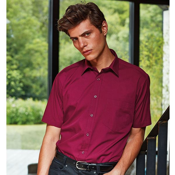 Premier Mens Short Sleeve Formal Poplin Plain Work Shirt
