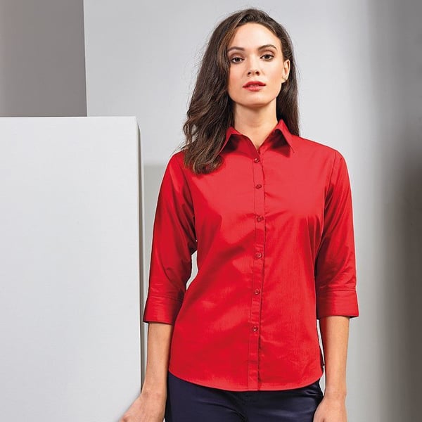 Premier Womens/Ladies Poplin 3/4 Sleeve Blouse