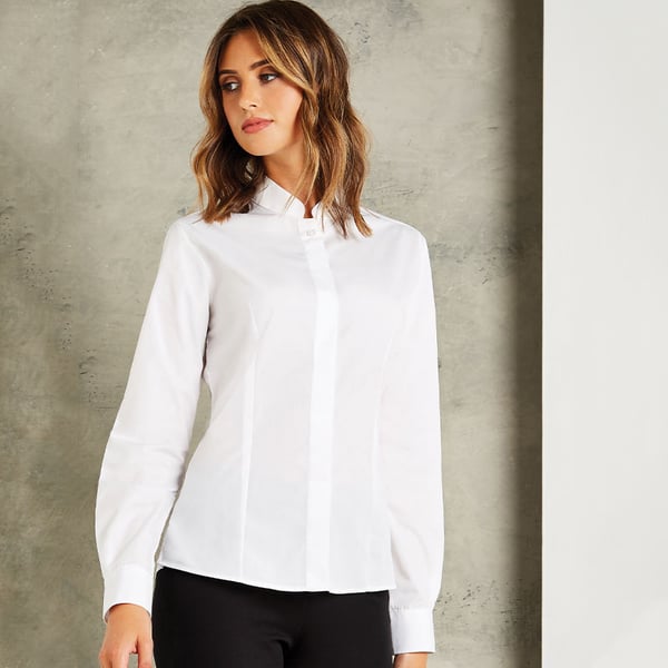 Kustom Kit Womens/Ladies Mandarin Collar Fitted Long Sleeve Shirt