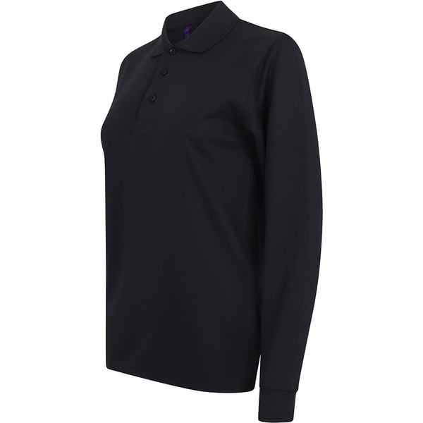 Henbury Mens Coolplus Moisture Wicking Long Sleeve Polo Shirt