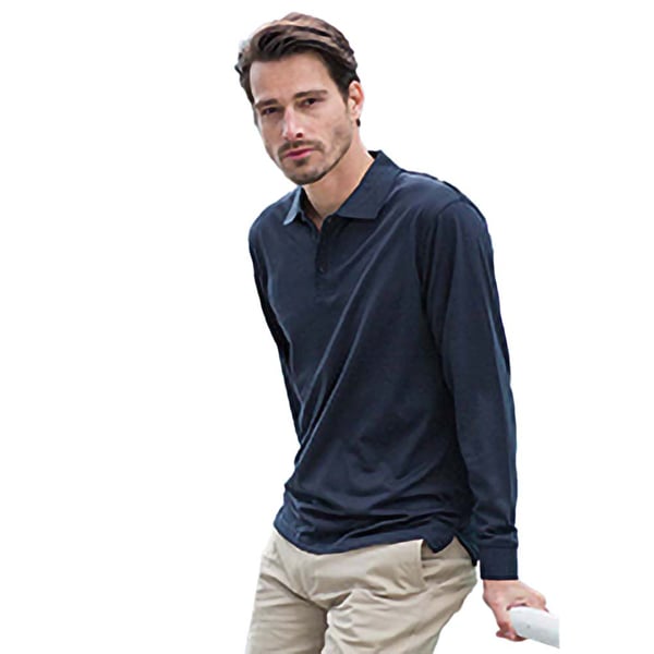 Henbury Mens Coolplus Moisture Wicking Long Sleeve Polo Shirt