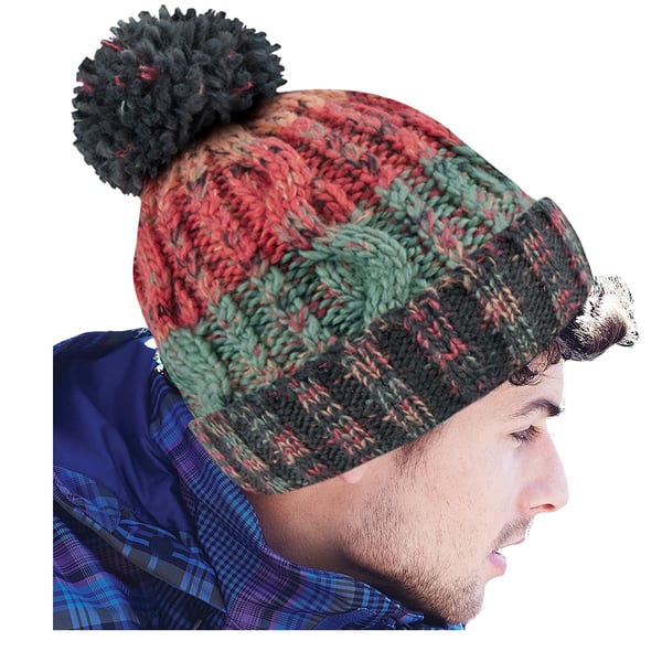 Beechfield Unisex Adults Corkscrew Knitted Pom Pom Beanie Hat