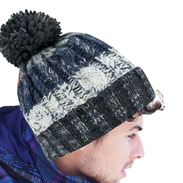Beechfield Unisex Adults Corkscrew Knitted Pom Pom Beanie Hat