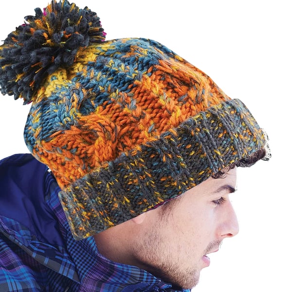 Beechfield Unisex Adults Corkscrew Knitted Pom Pom Beanie Hat