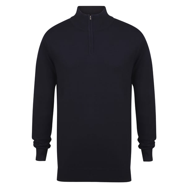 Henbury Herre 1/4 Zip langærmet trøje med lang ærme