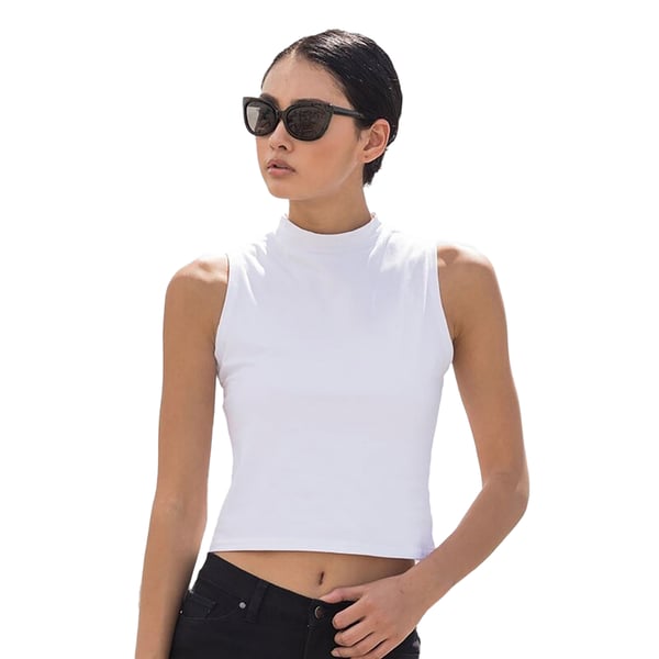 Skinni Fit Womens/Ladies High Neck Crop Sleeveless Vest Top
