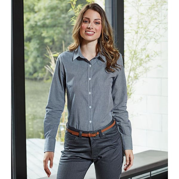 Premier Womens/Ladies Microcheck Long Sleeve Shirt