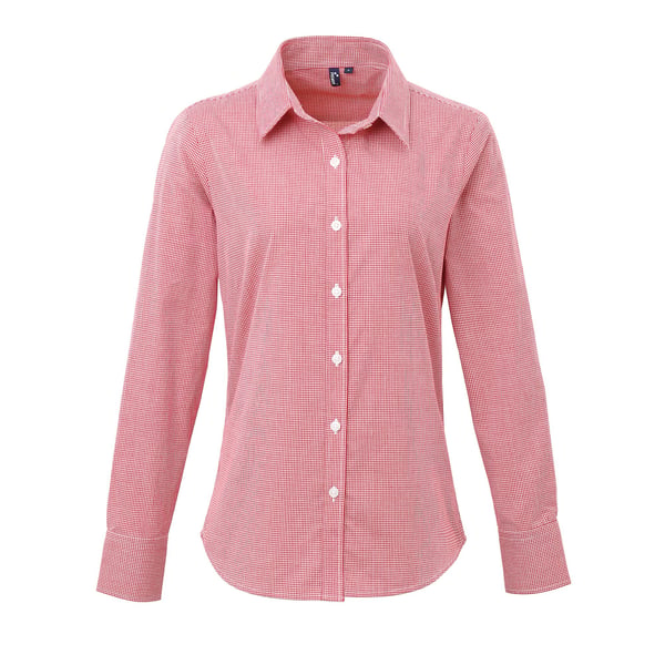 Premier Womens/Ladies Microcheck Long Sleeve Shirt