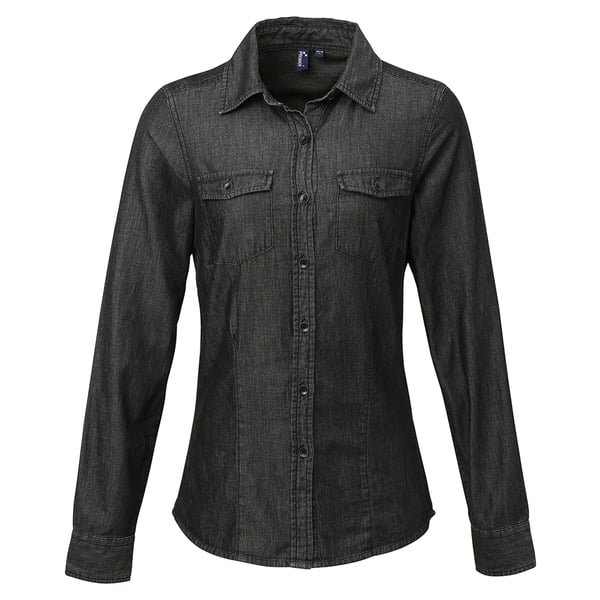 Premier Womens/Ladies Jeans Stitch Long Sleeve Denim Shirt