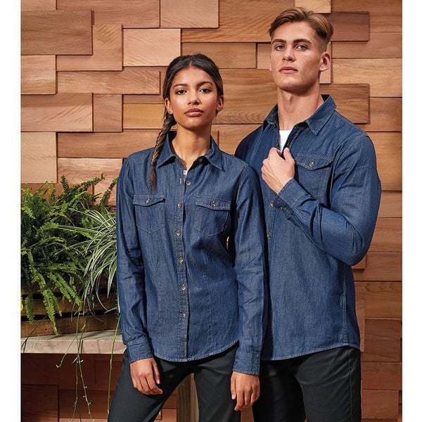 Premier Mens Jeans Stitch Long Sleeve Denim Shirt