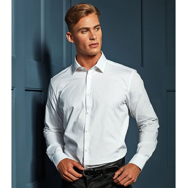 Premier Mens Stretch Fit Poplin Long Sleeve Shirt