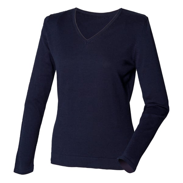 Henbury Dame/Damer 12 Gauge finstrikket V-hals trøje / sweatshirt