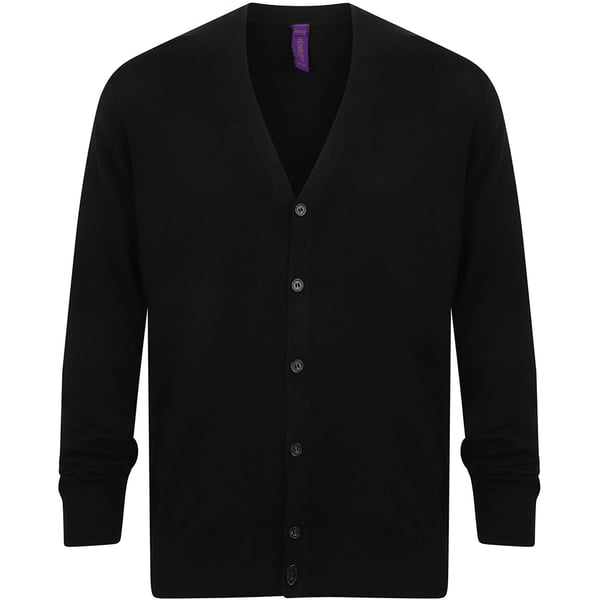 Henbury Mens V Neck Button Fine Knit Cardigan