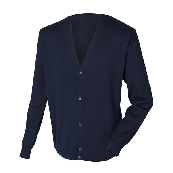 Henbury Mens V Neck Button Fine Knit Cardigan