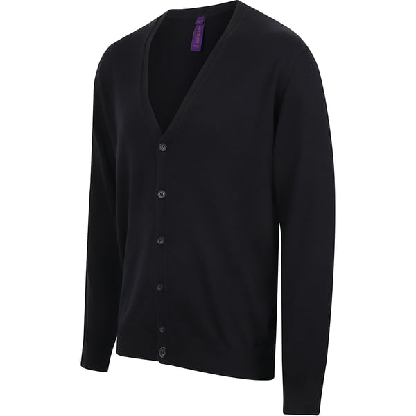 Henbury Mens V Neck Button Fine Knit Cardigan