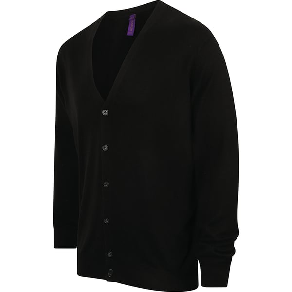 Henbury Mens V Neck Button Fine Knit Cardigan