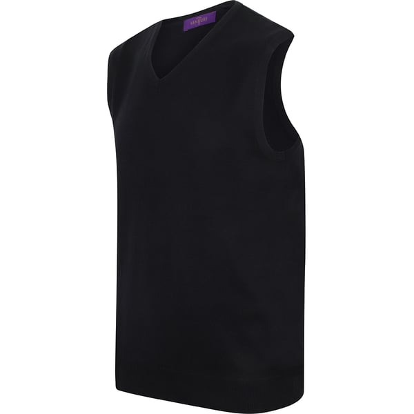 Henbury Mens Sleeveless 12 Gauge V-Neck Fine Knit Jumper