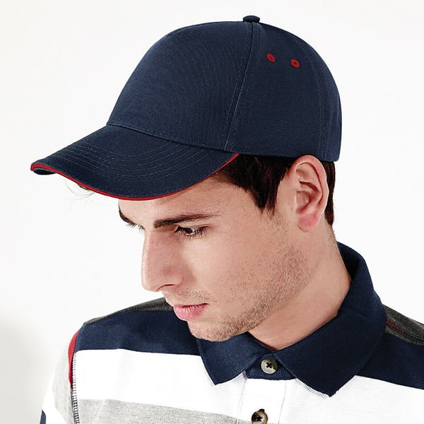 Beechfield Unisex Ultimate 5 Panel Contrast Baseball Cap With Sandwich Peak / Headwear (Pack of 2)