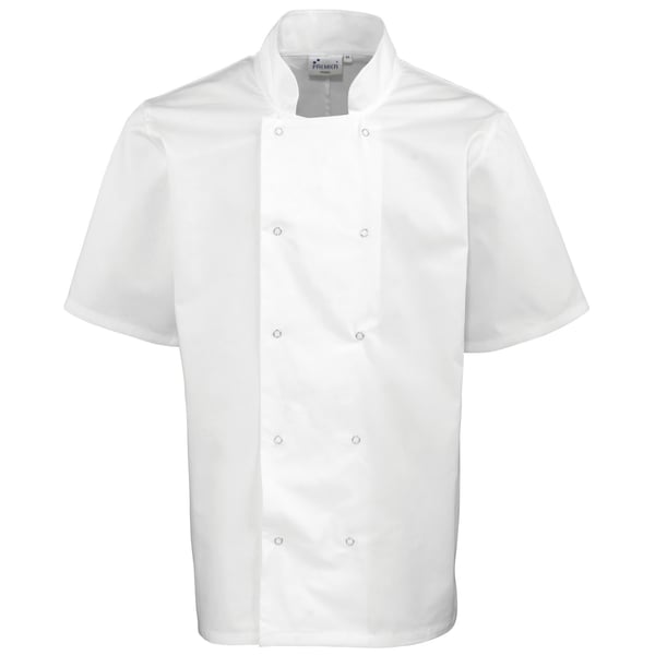Premier Unisex Studded Front Short Sleeve Chefs Jacket (Pack of 2) Premier Unisex Studded Front Short Sleeve Chefs Jacket (Pack of 2)