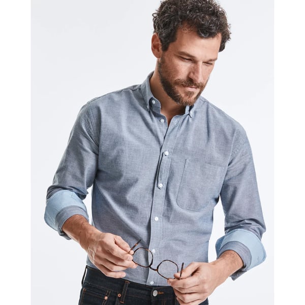 Russell Collection Mens Long Sleeve Tailored Oxford shirt