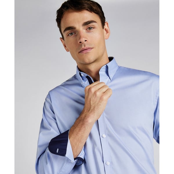 Kustom Kit Mens Premium Contrast Oxford Tailored Long-Sleeved Shirt