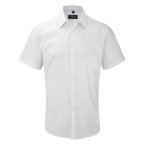 Russell Collection Mens Herringbone Short-Sleeved Shirt Russell Collection Mens Herringbone Short-Sleeved Shirt