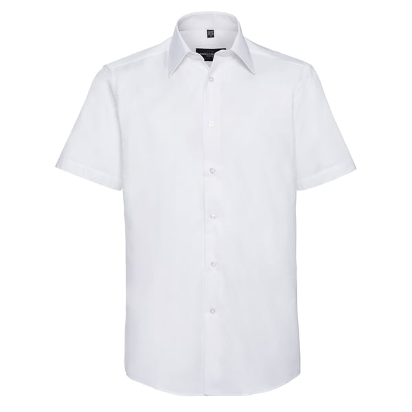 Russell Collection Mens Plain Oxford Easy-Care Short-Sleeved Shirt