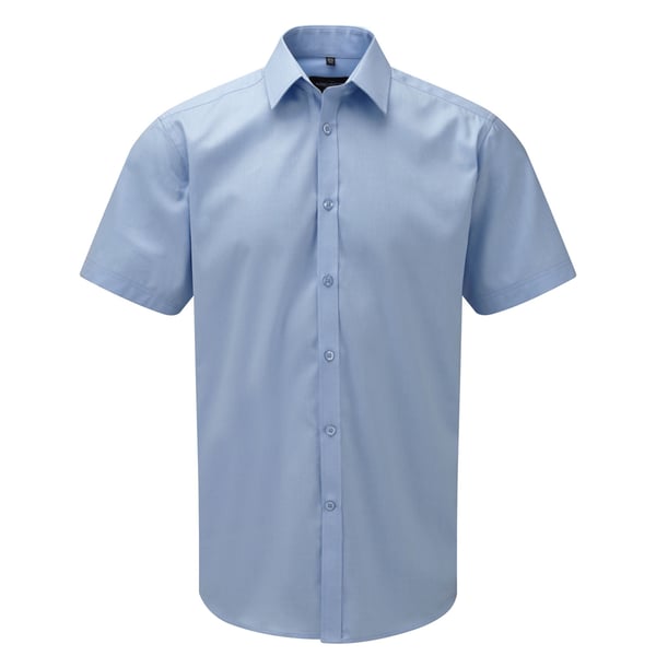 Russell Collection Mens Herringbone Short-Sleeved Shirt