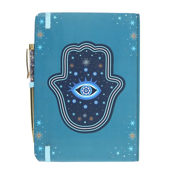 Something Different Hamsa-käden kristallilastut A5-muistikirja kynällä
