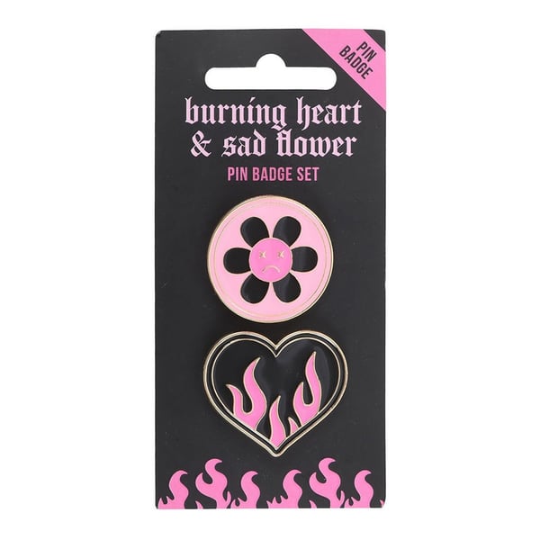 Something Different Burning Heart & Sad Flower Badge (Pack of 2)