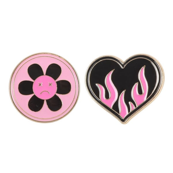 Something Different Burning Heart & Sad Flower Badge (Pack of 2)