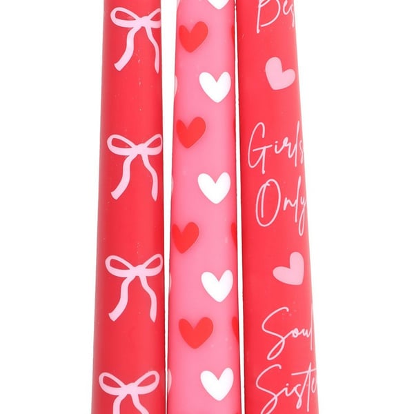 Something Different Girl Gang Bow and Heart Taper Candle (Pack of 3)