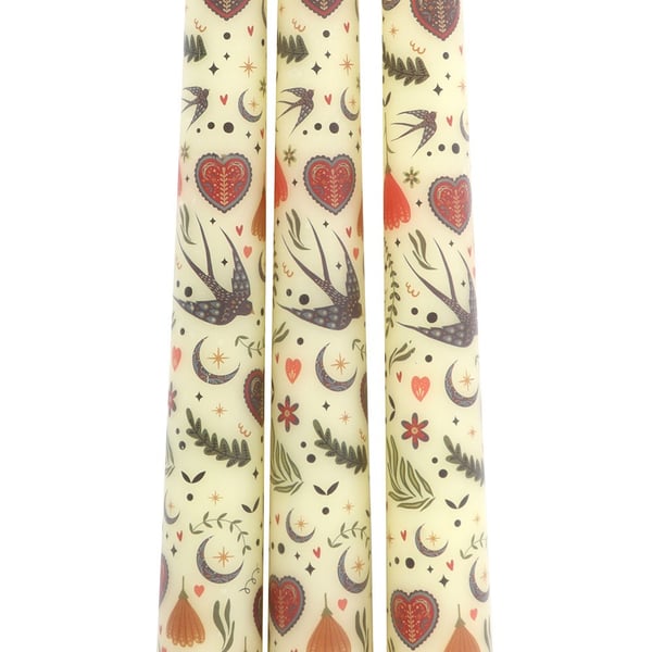 Something Different Midnight Bloom Printed Taper Candle (Pack of 3)