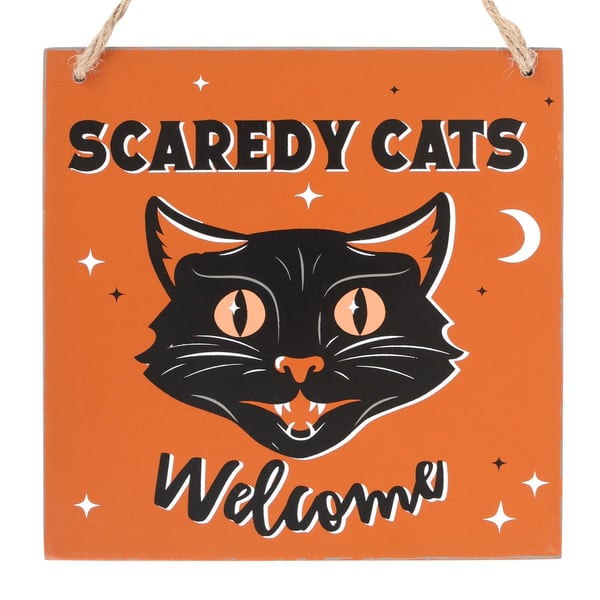 Something Different Scaredy Cats Welcome Hanging Plaque
