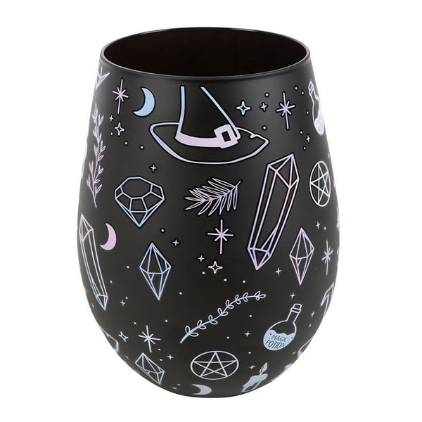 Something Different Crystal Witch Print Stemless Wine Glass