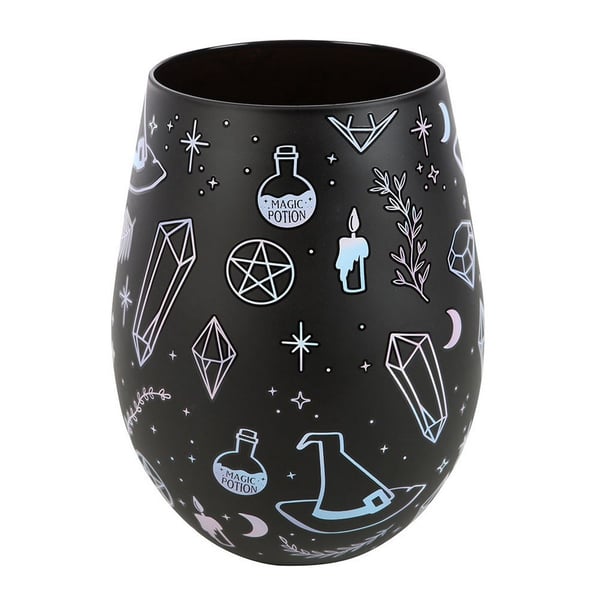 Something Different Crystal Witch Print Stemless Wine Glass