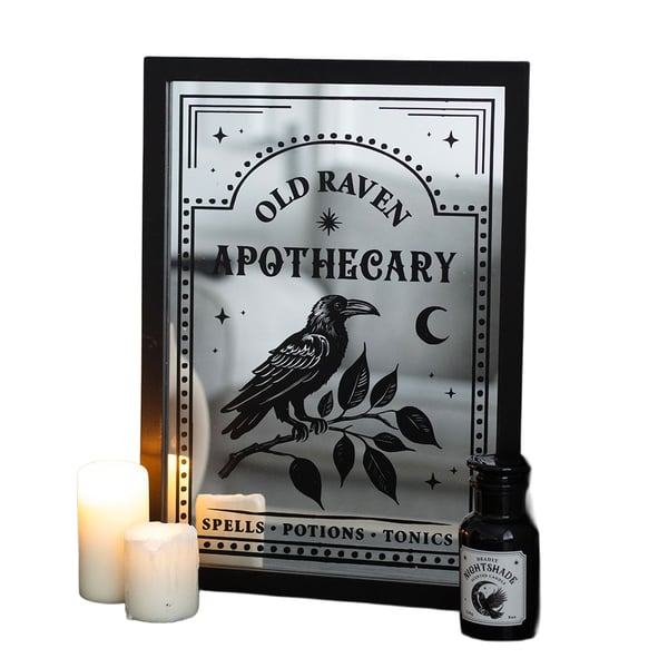 Something Different Old Raven Apothecary Mirrored Wall Art