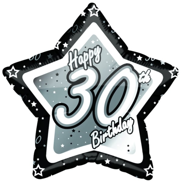 Creative Party Happy 30th Birthday Black/Silver Star Balloon