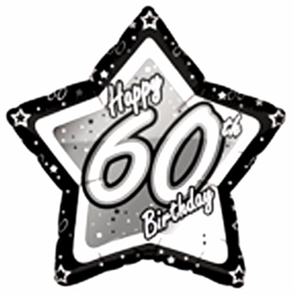 Creative Party Happy 60th Birthday Black/Silver Star Balloon