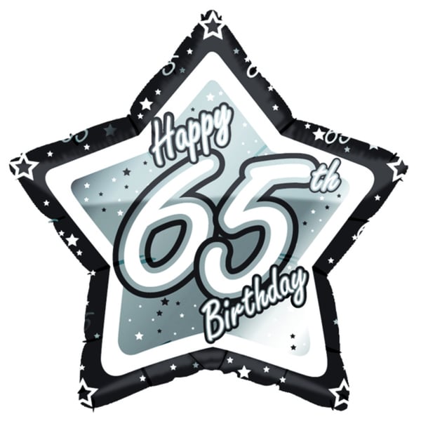 Creative Party Happy 65th Birthday Black/Silver Star Balloon