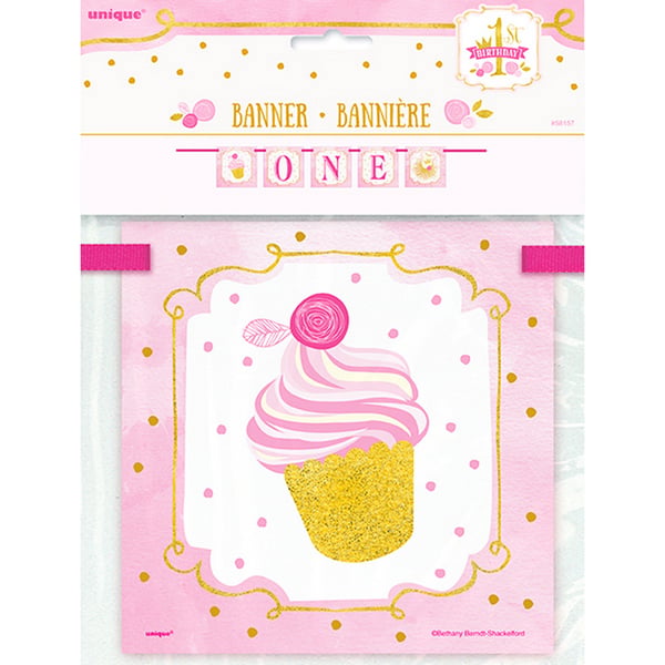 Unique Party Pink/Gold 1. fødselsdag 12 fods blokbanner
