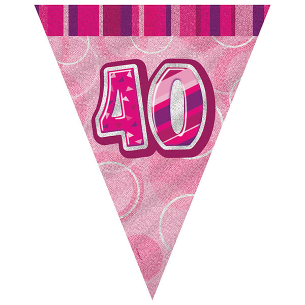 Unique Party Lyserød 40 Glitz vimpel Bunting