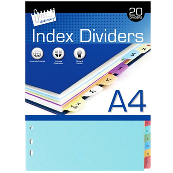 Just Stationery 20 A-Z A4-papir-indeksinddelere
