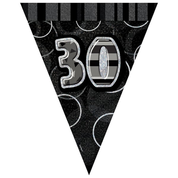 Unique Party Sort sølv 30 glitz vimpel vimpel bunting