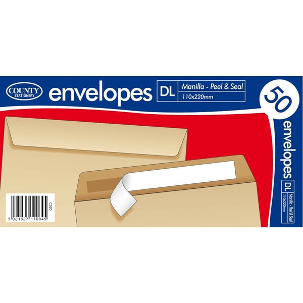 County Stationery Self Seal Manilla Envelope (Pack of 50)