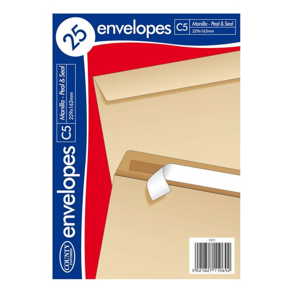 County Stationery C5 Self Seal Manilla Envelope (Pack of 25)