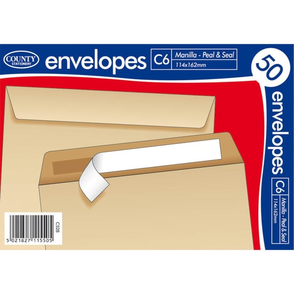 County Stationery C6 itsesulkeutuva kirjekuori (10 kpl:n pakkaus)